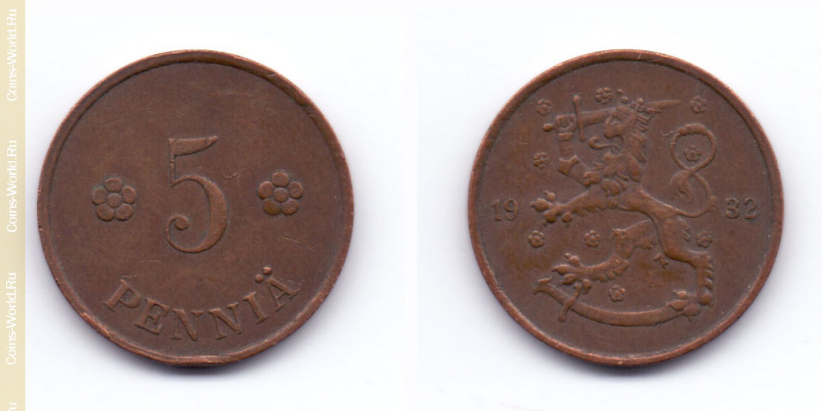 5 penniä 1932, Finlândia