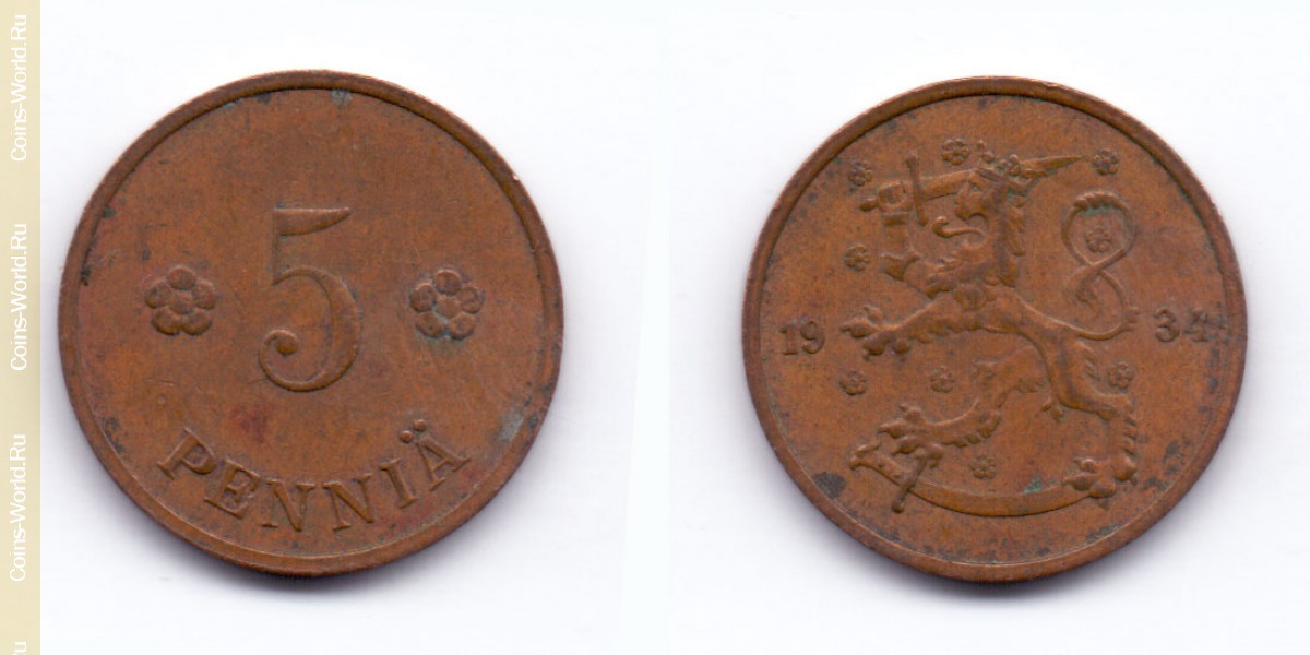 5 penniä 1934 Finland