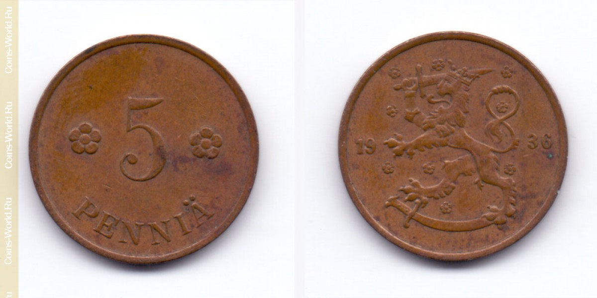 5 penniä 1936 Finland