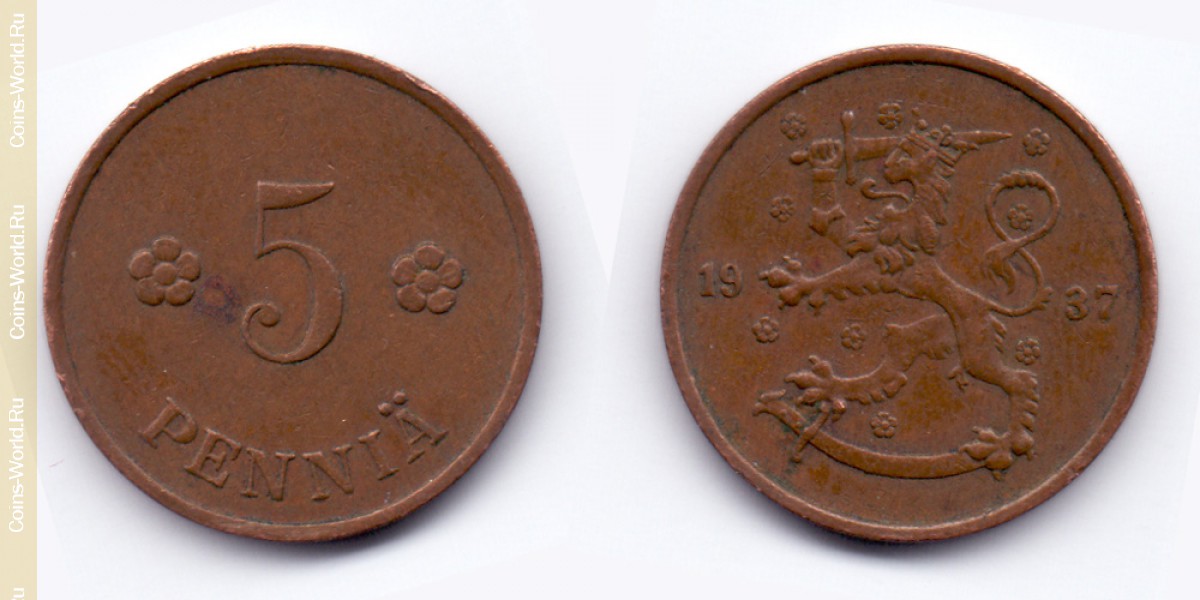 5 penniä 1937 Finland