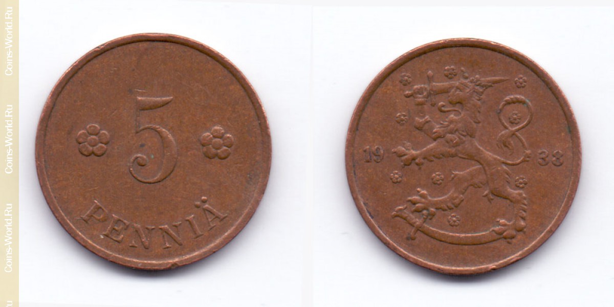 5 пенни 1938 года Финляндия