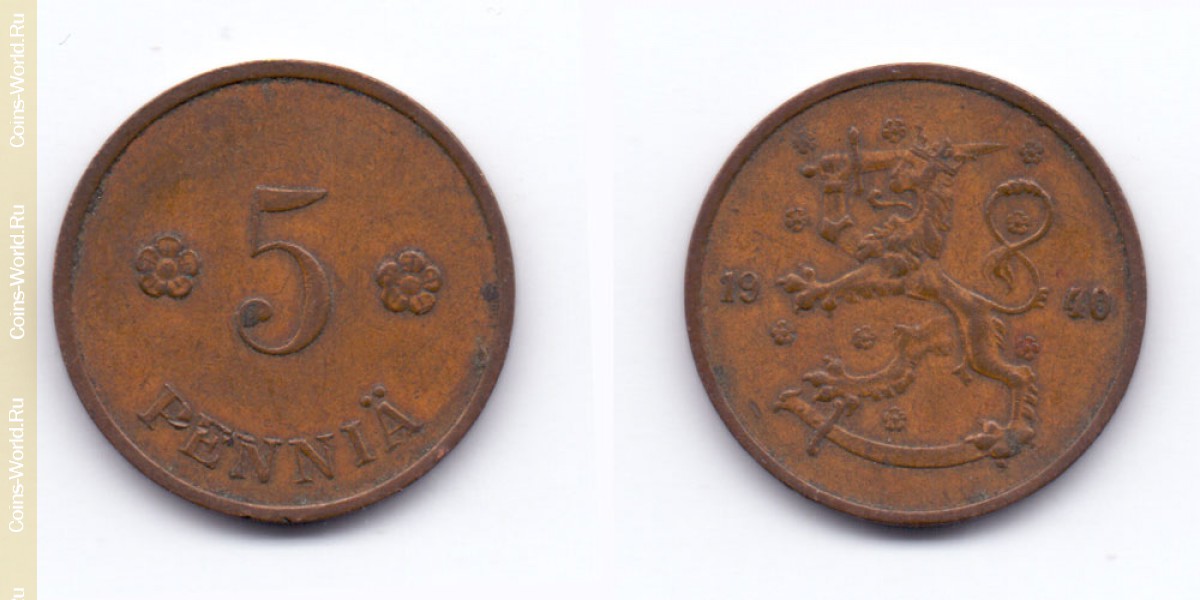 5 penniä 1940 Finland