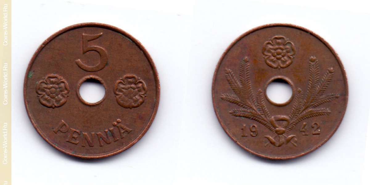 5 пенни 1942 года Финляндия