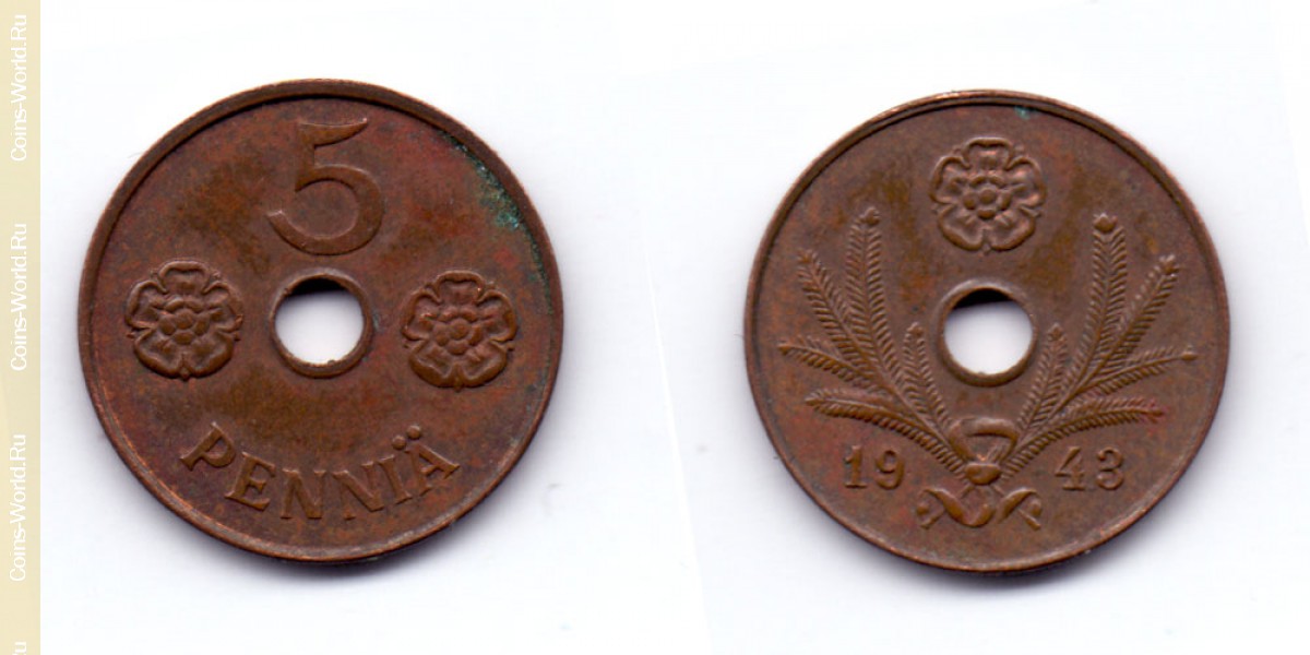 5 penniä 1943, Finlandia