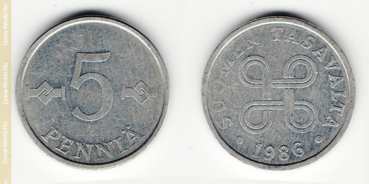 5 пенни 1986 года Финляндия