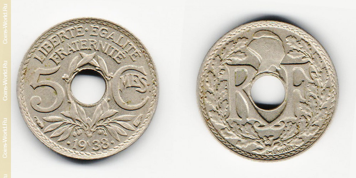 5 сантимов 1938 года Франция