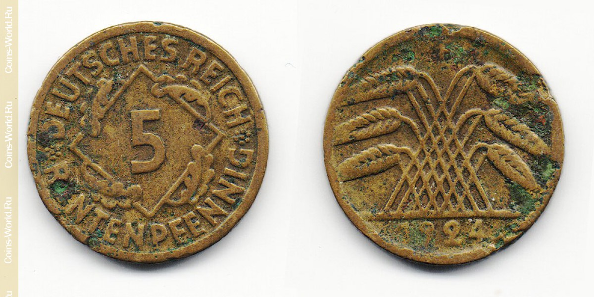 5 rentenpfennig 1924 F Germany