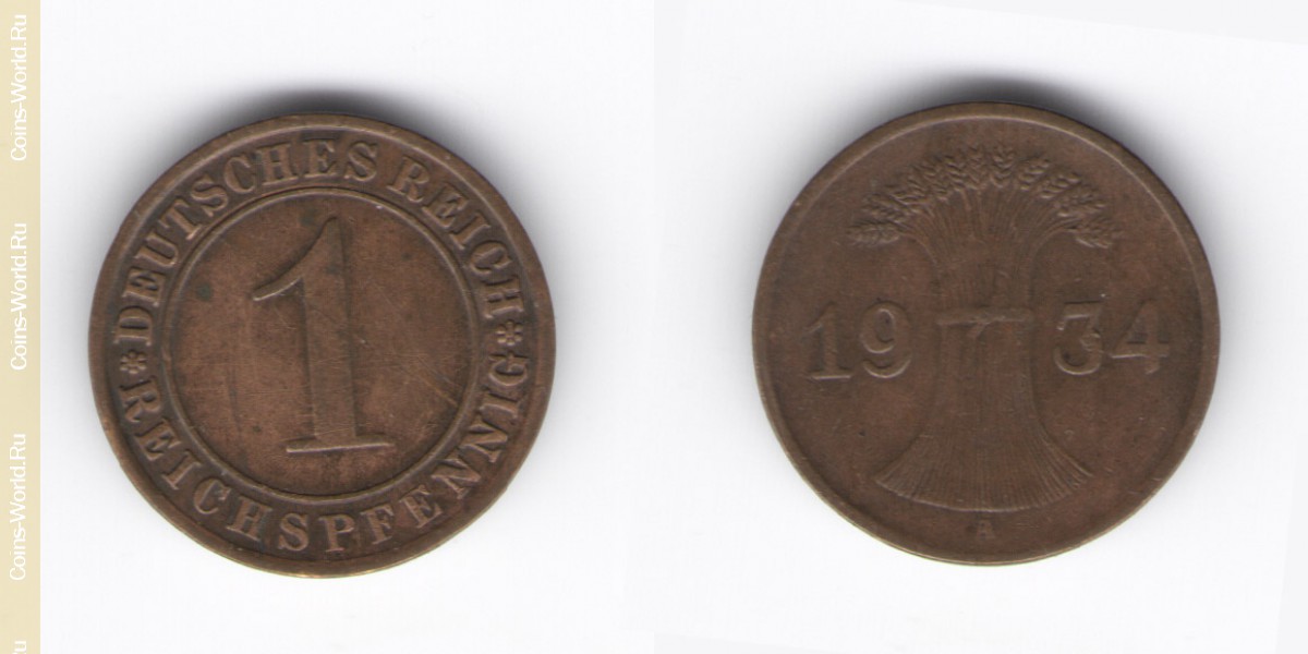 1 reichspfennig 1934 A, Alemanha