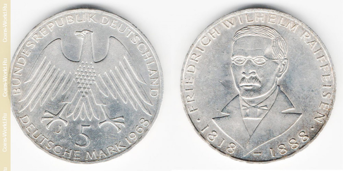 5 марок 1968 года Райффайзен Германия
