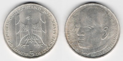 5 марок 1978 года D Густав Штреземан
