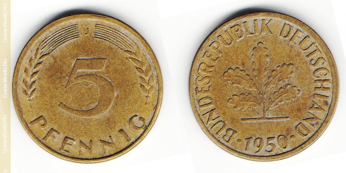 5 pfennig 1950 J Alemanha