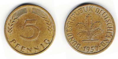 5 pfennig 1950 J