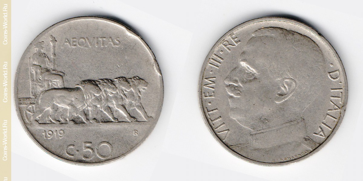 50 centésimos 1919, na Itália