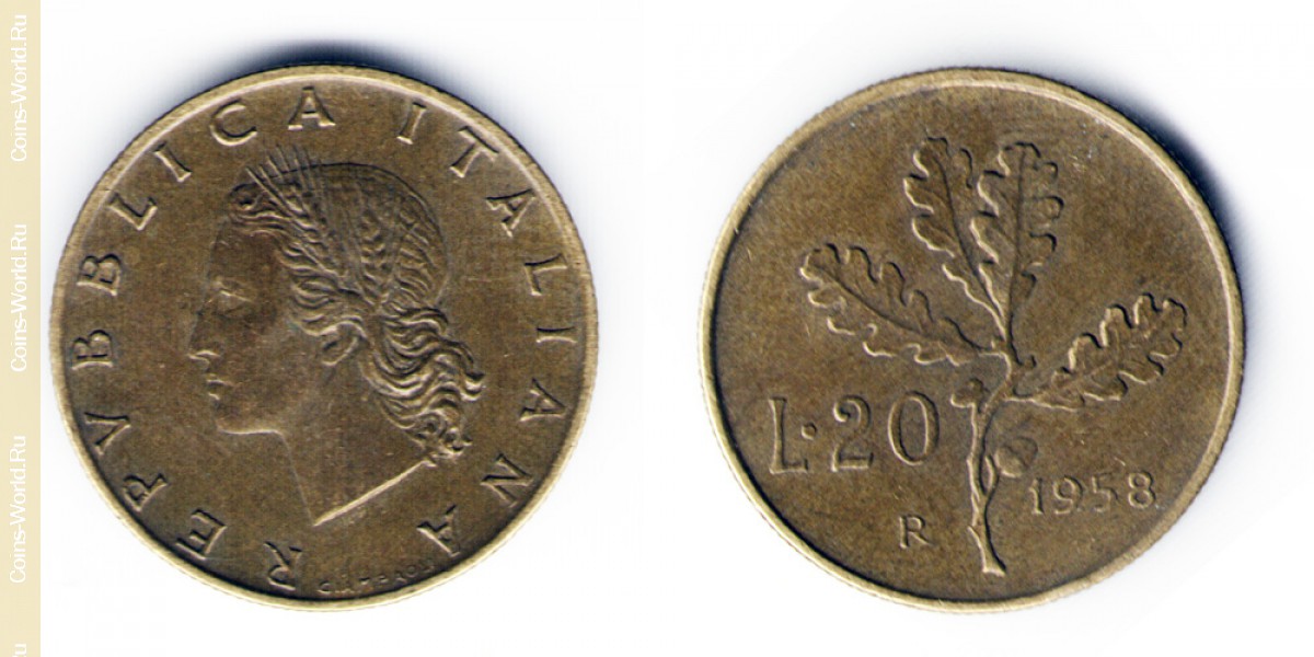 20 лир  1958 год Италия