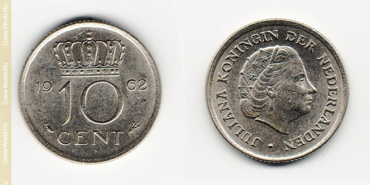 10 cents 1962 Netherlands-Coin: 10 cents 1962 , the country the Netherlands, the catalog description, the value of the coin. The rate is subject to state collectible coins.