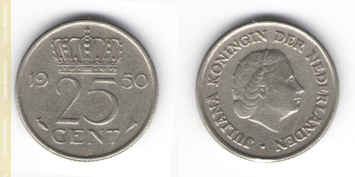 25 cents 1950 years Netherlands