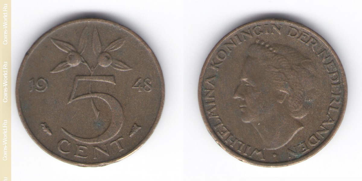 5 центов 1948 года Нидерланды