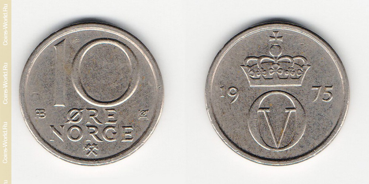 10 öre 1975 Norway-Coin: 10 öre 1975, the country Norway, the catalog description, the value of the coin. The rate is subject to state collectible coins.