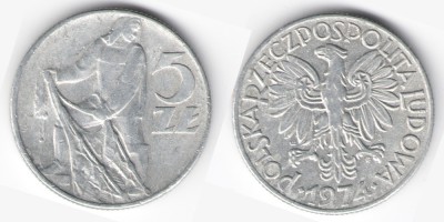 5 zlotych 1974, el Pescador