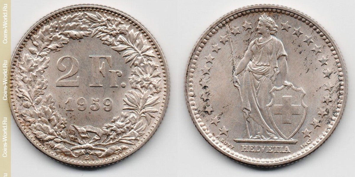 2 франка 1959 года Швейцария