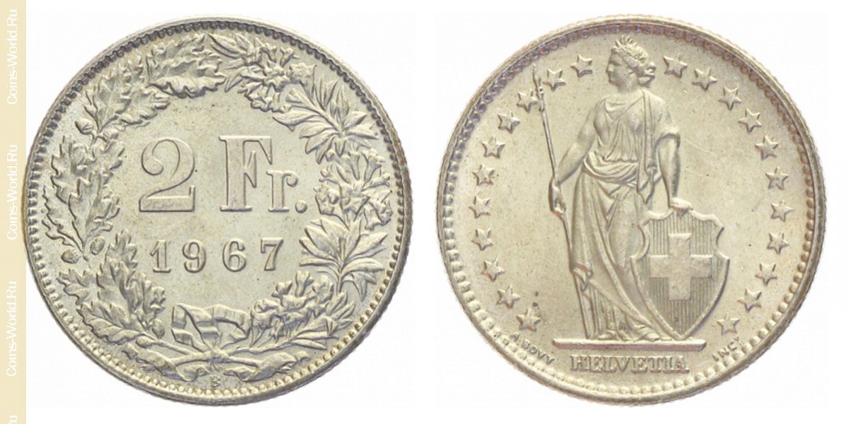 2 francs 1967, Switzerland