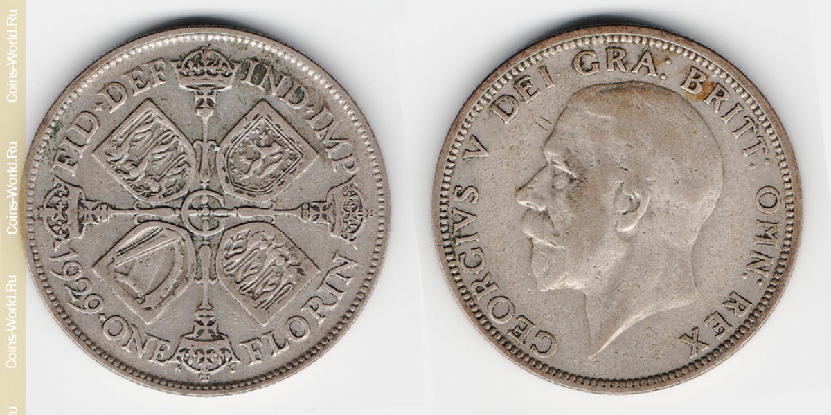 2 shillings (florin) 1929, Reino Unido