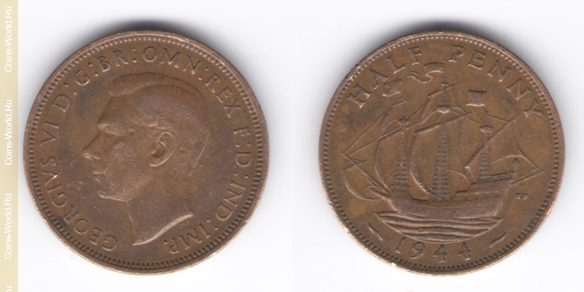 ½ penique 1944, Reino Unido
