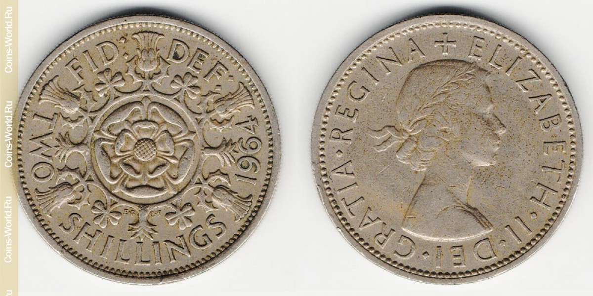 2 shillings (florin), de 1964, Reino Unido