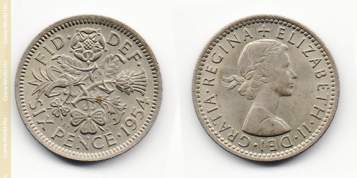 6 pence, de 1954, Reino Unido