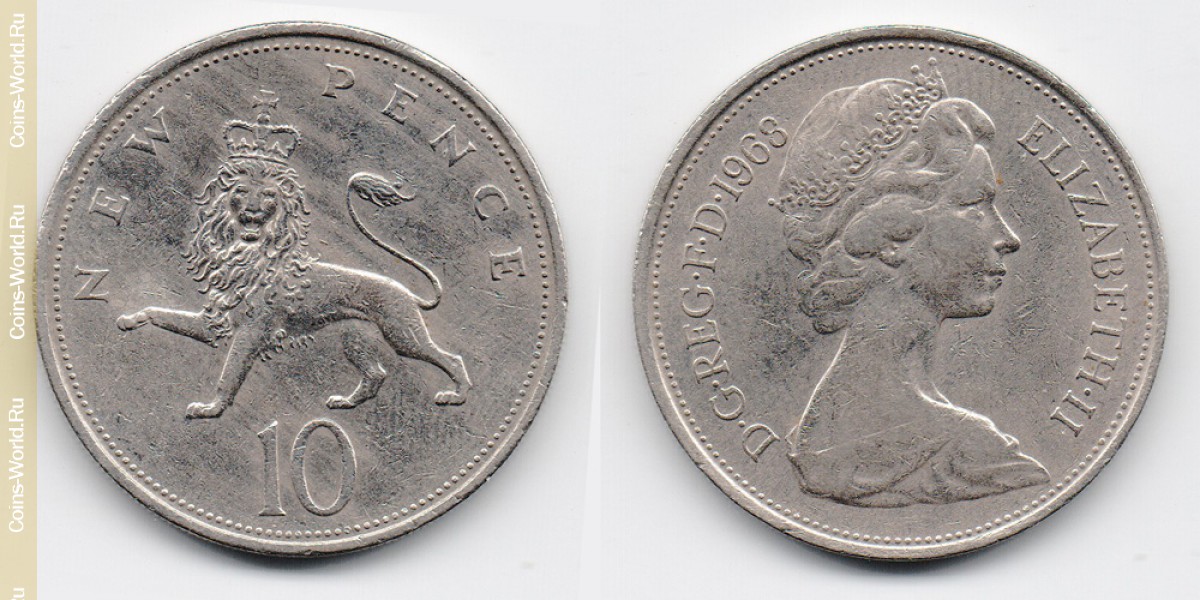 10 centavos de 1968, Reino Unido