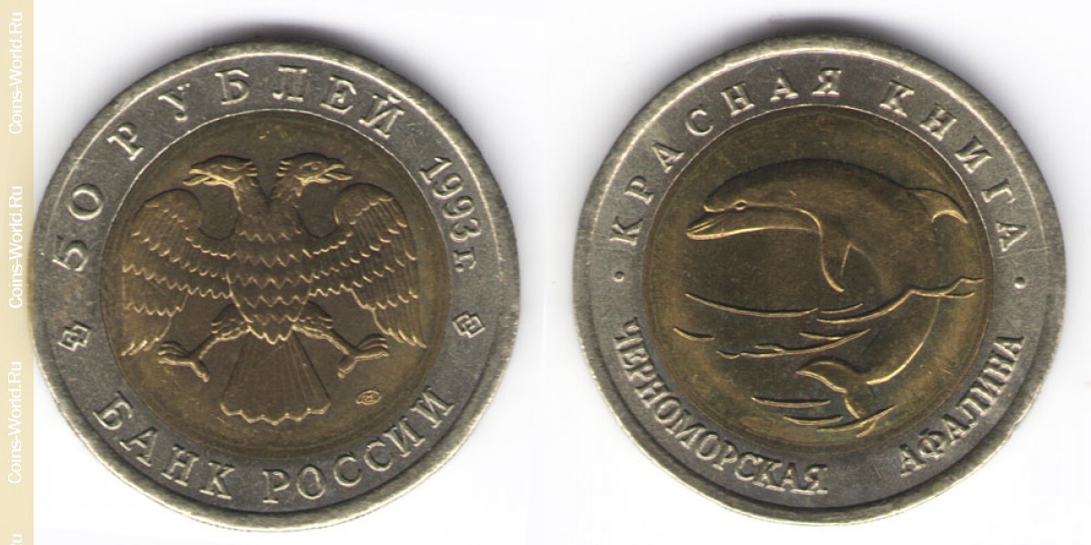 50 rublos 1993, Delfin del Mar Negro, Rusia