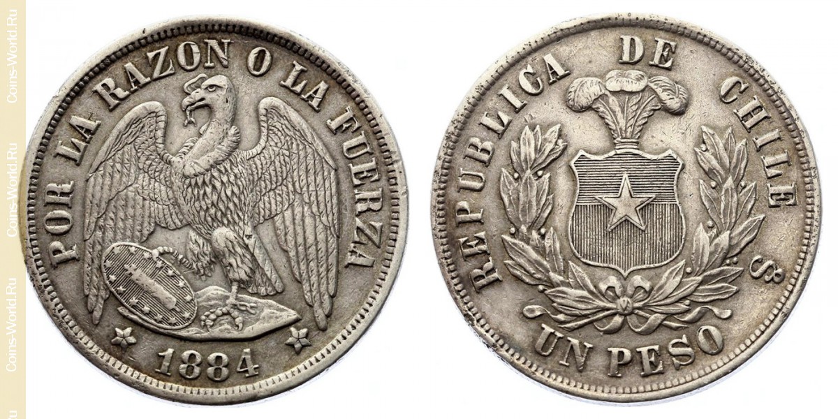 1 песо 1884 года, Чили