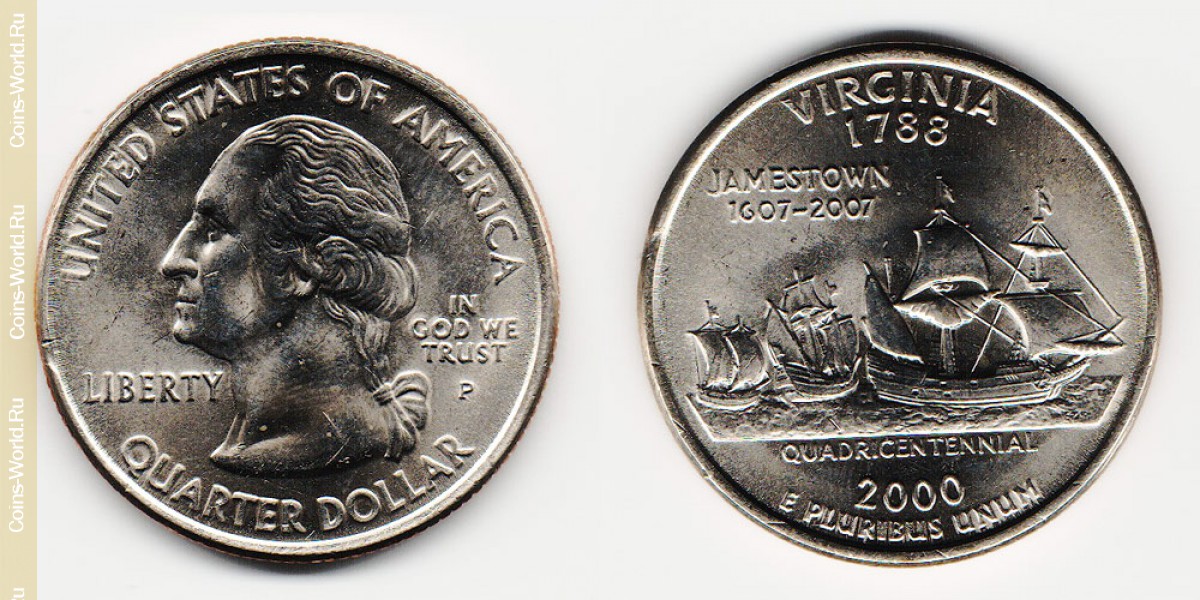 ¼ доллара 2000 года Штат Вирджиния США
