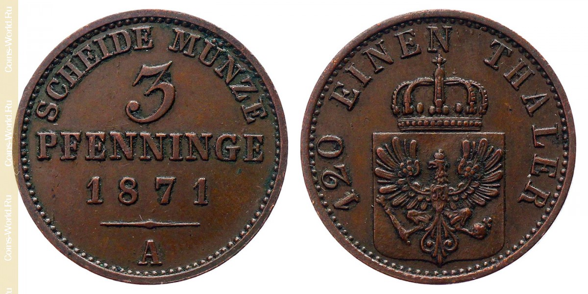 3 pfennig 1871 A, Prusia
