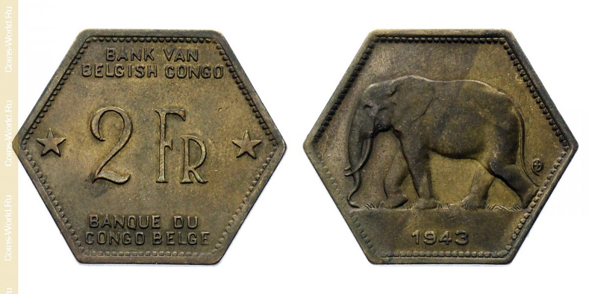 2 франка 1943 года, Бельгийское Конго
