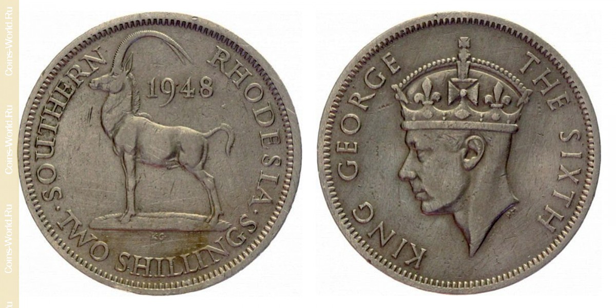 2 shillings 1948, Southern Rhodesia