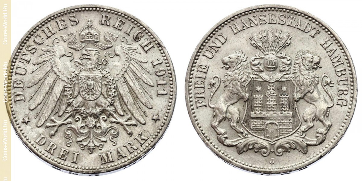 3 marcos 1911, Alemán (Imperio)