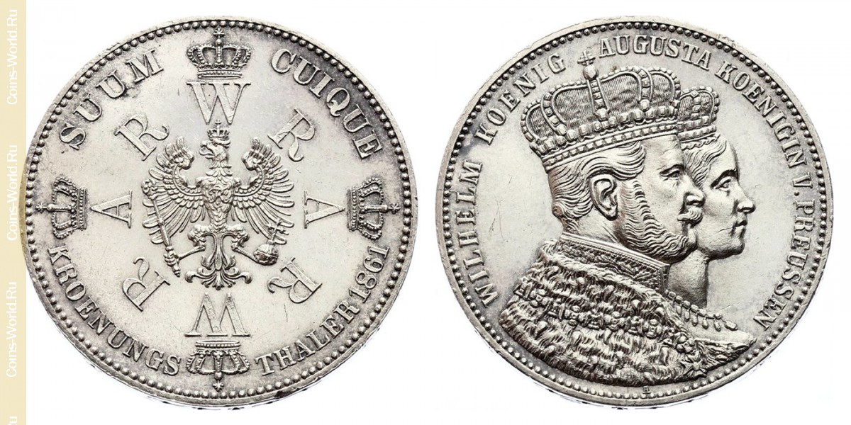 1 thaler 1861, Coronation of Wilhelm and Augusta, Prussia