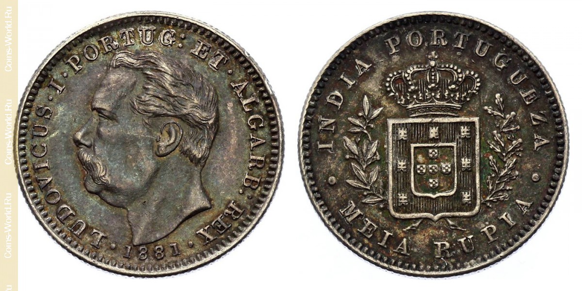 ½ rupia 1881, India - Portuguese