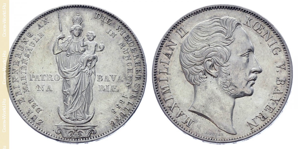 2 Gulden 1855, Wiederherstellung der Mariensäule in München, Bayern