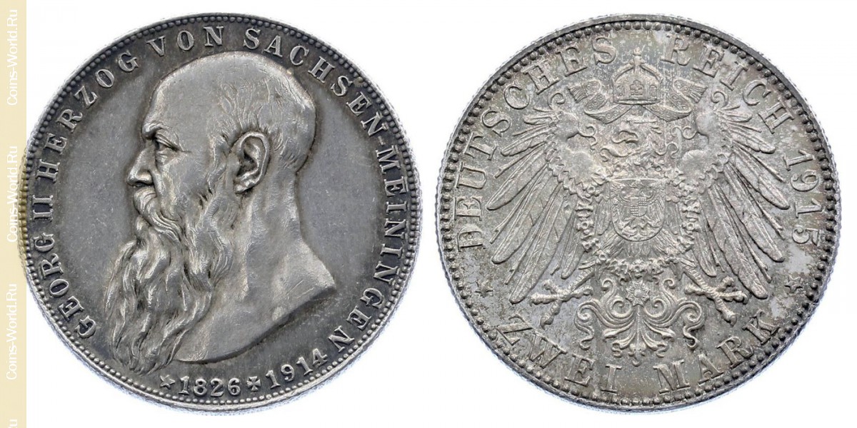2 marcos 1915, Morte de George II de Saxe-Meiningen, Império Alemão