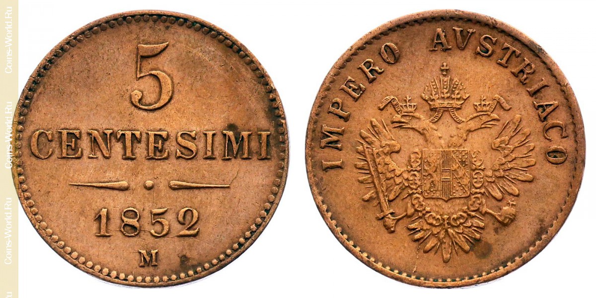 5 centésimos 1852 M, Lombardo-Veneto