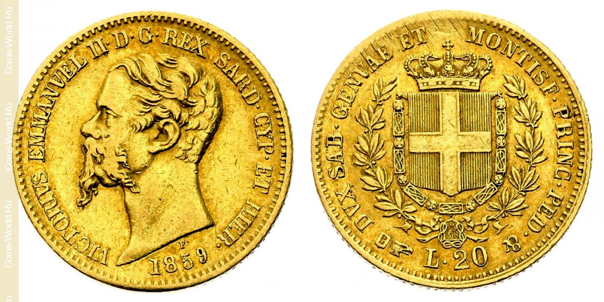 20 liras 1859 B, Sardenha