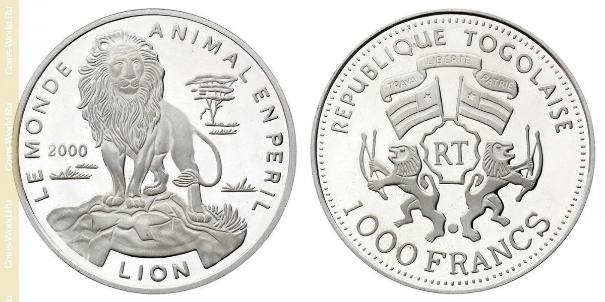 1000 francos 2000, Animal em perigo - Leão, Togo