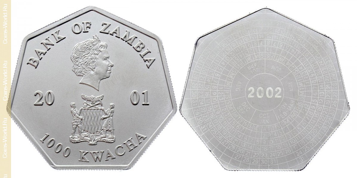 1000 kwacha 2001, Calendário Anual, Zâmbia