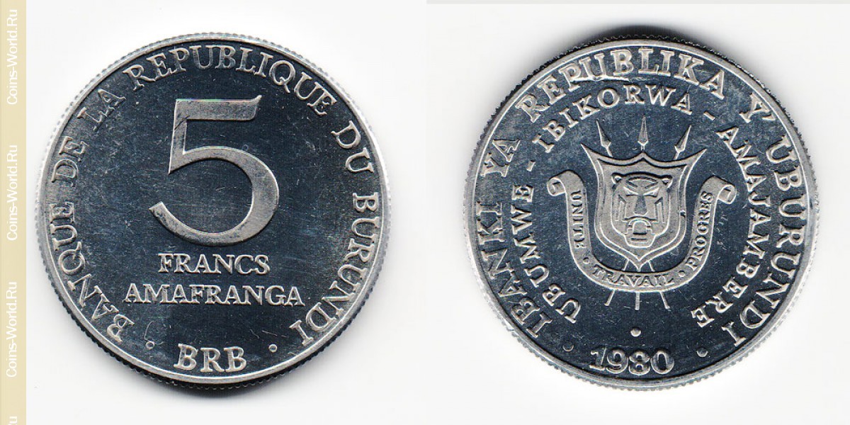 5 francos 1980, Burundi