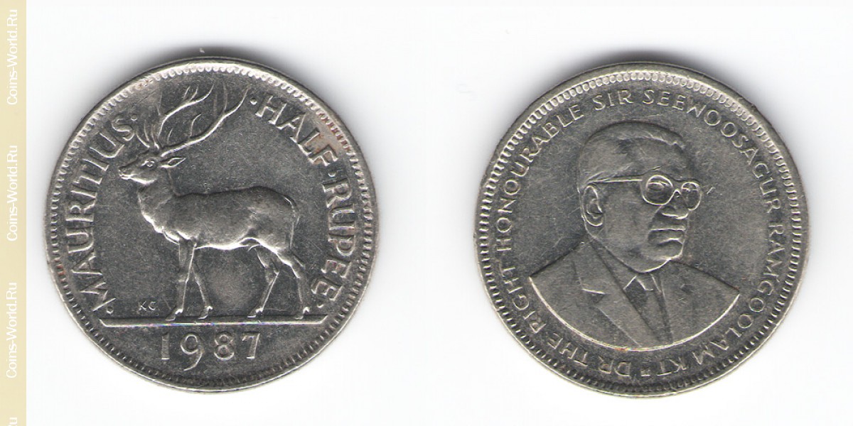½ rupee 1987 Mauritius