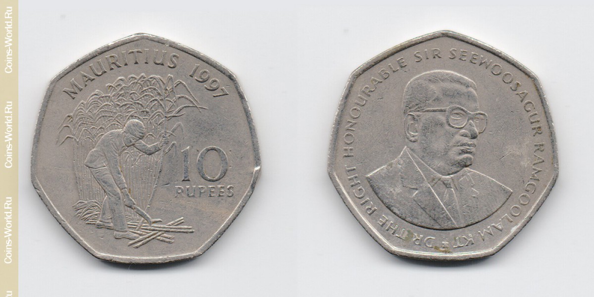10 rupias 1997 Mauricio