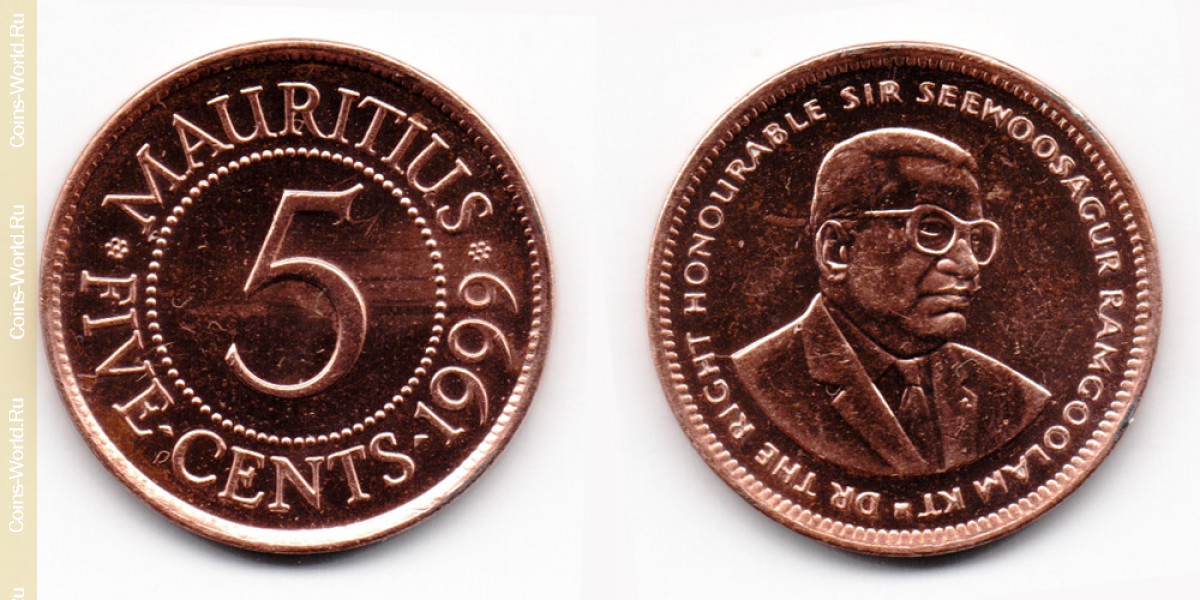 5 центов 1999 года Маврикий