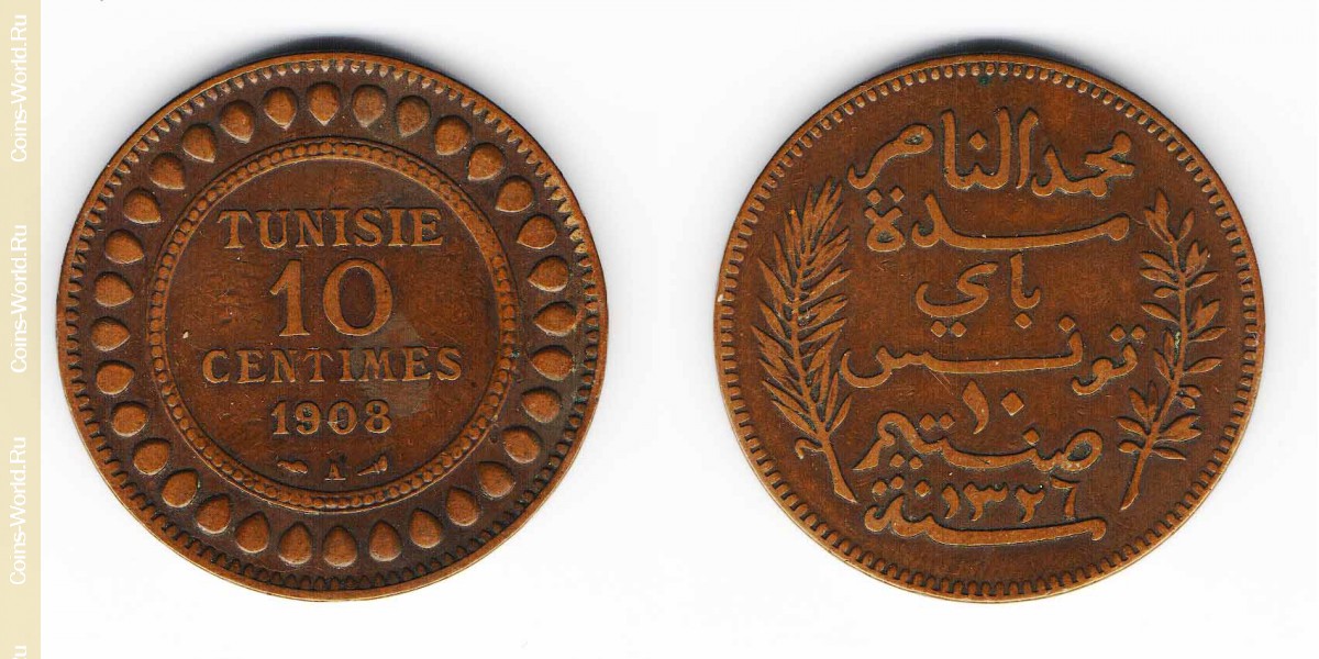 10 céntimos 1908, Túnez